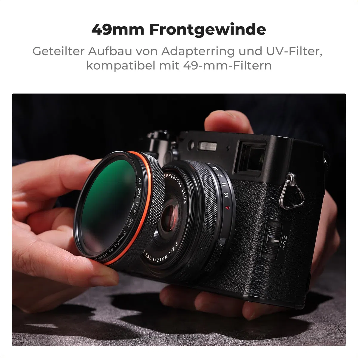 K&F CONCEPT UV Filter mit Gegenlichtblende,Objektivdeckel Kompatibel mit Fujifilm X100 / FX100 / SX100 / TX100 / X100V-Schwarz (Nano-Xcel Serie)