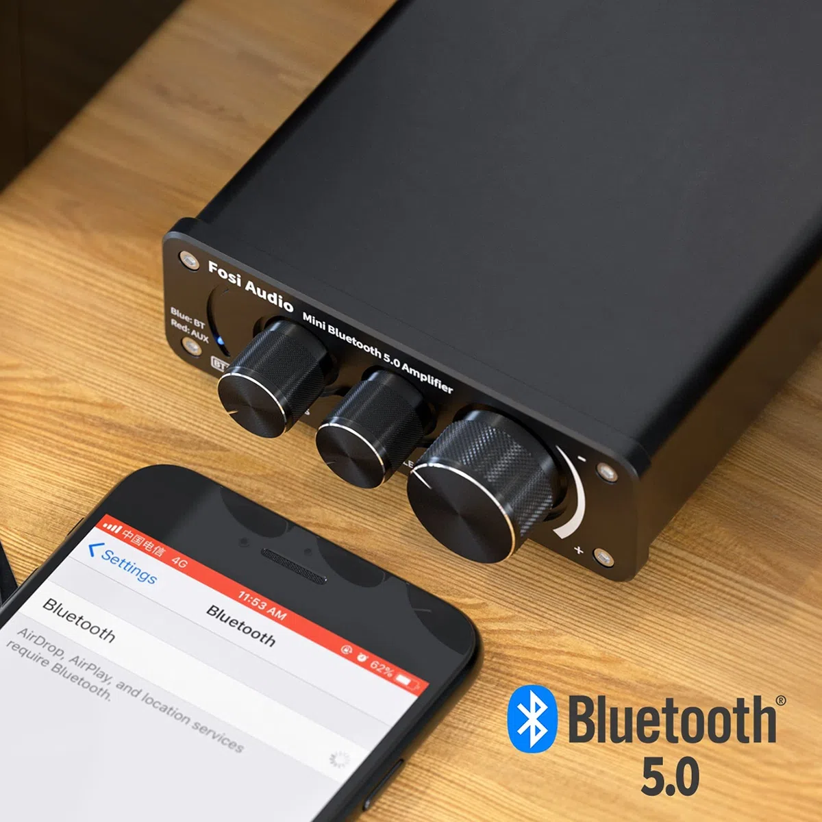 Fosi Audio BT10A Bluetooth 5.0 Stereo Audio Verstärker Empfänger 2 Kanal Klasse D Mini Hi-Fi Integrierter Verstärkter Geeignet für Lautsprecher zu Hause 50W x2 TPA3116