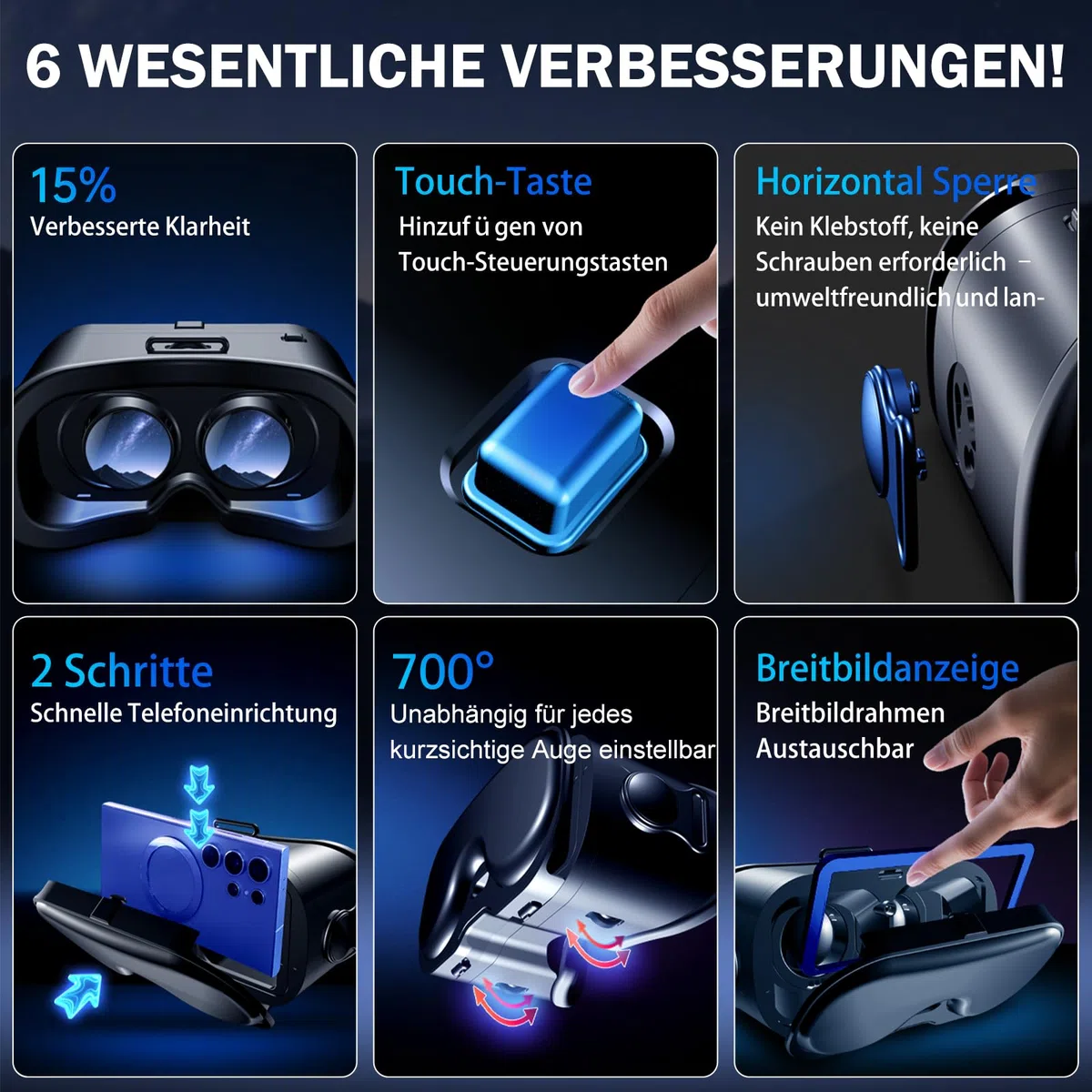VR-Brille für Handy mit Controller, Einstellbare 3D-Brille Kompatibel mit 5-7 Zoll, Blaulichtfilter & HD-Linsen, Für Mobile Games & Filme