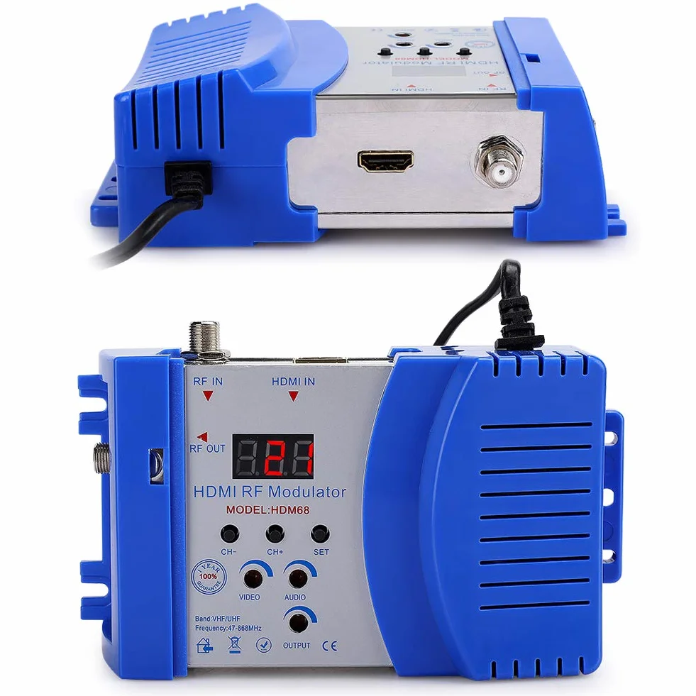 PUSOKEI HD-Modulator, Analog HDMI-HF-VHF/UHF Frequenzmodulator, HDMI-HF-Buchse und HF Ausgang, Audio Video TV Wandler im PAL TV Format