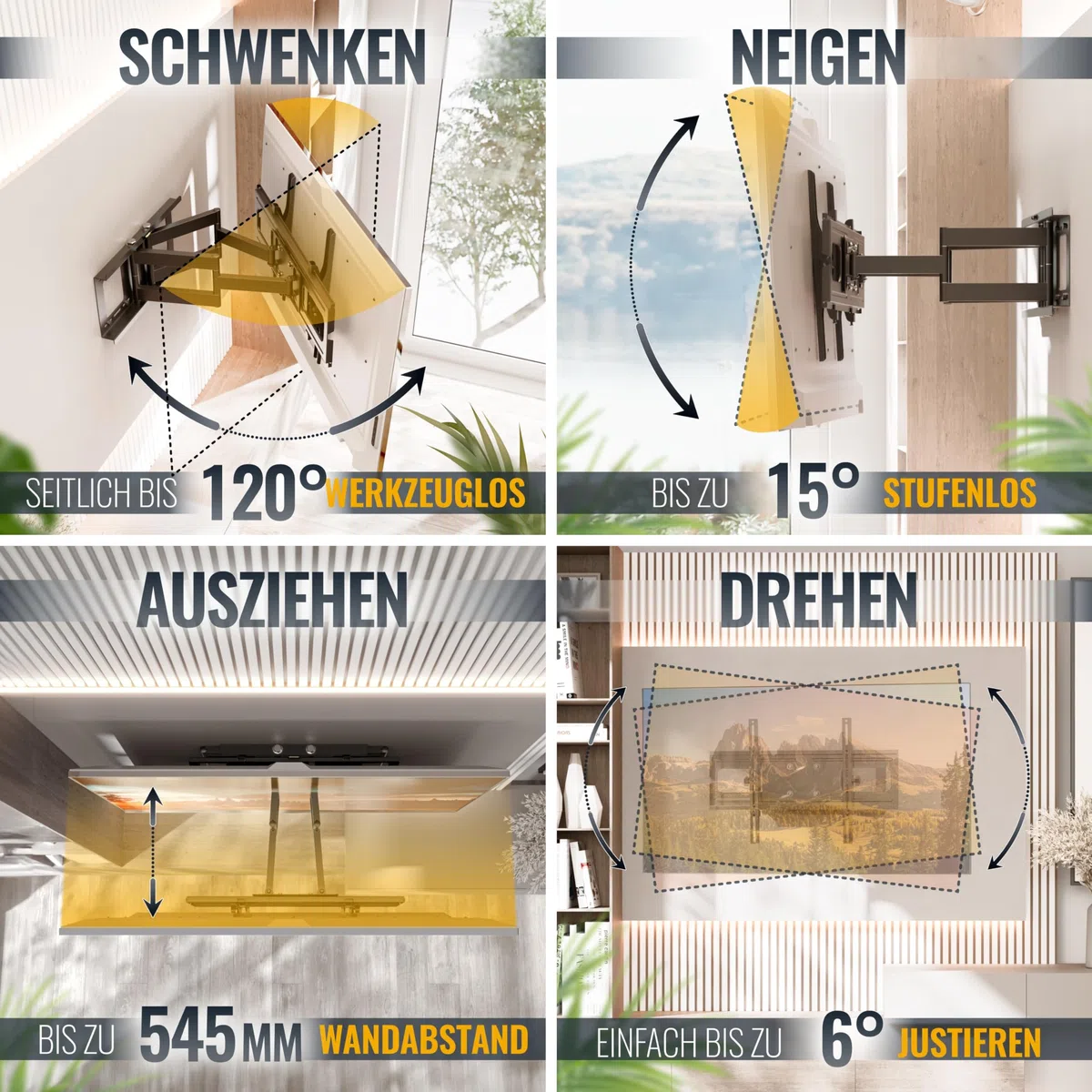 RICOO TV Wandhalterung Schwenkbar für 40-85 Zoll Fernseher Halterung Wand Fernsehhalterung Neigbar Universal Smart Flach OLED Curved Schwenkarm R06 Fernseh-Arm bis 95 Kg & VESA 600 (400) x 400 mm