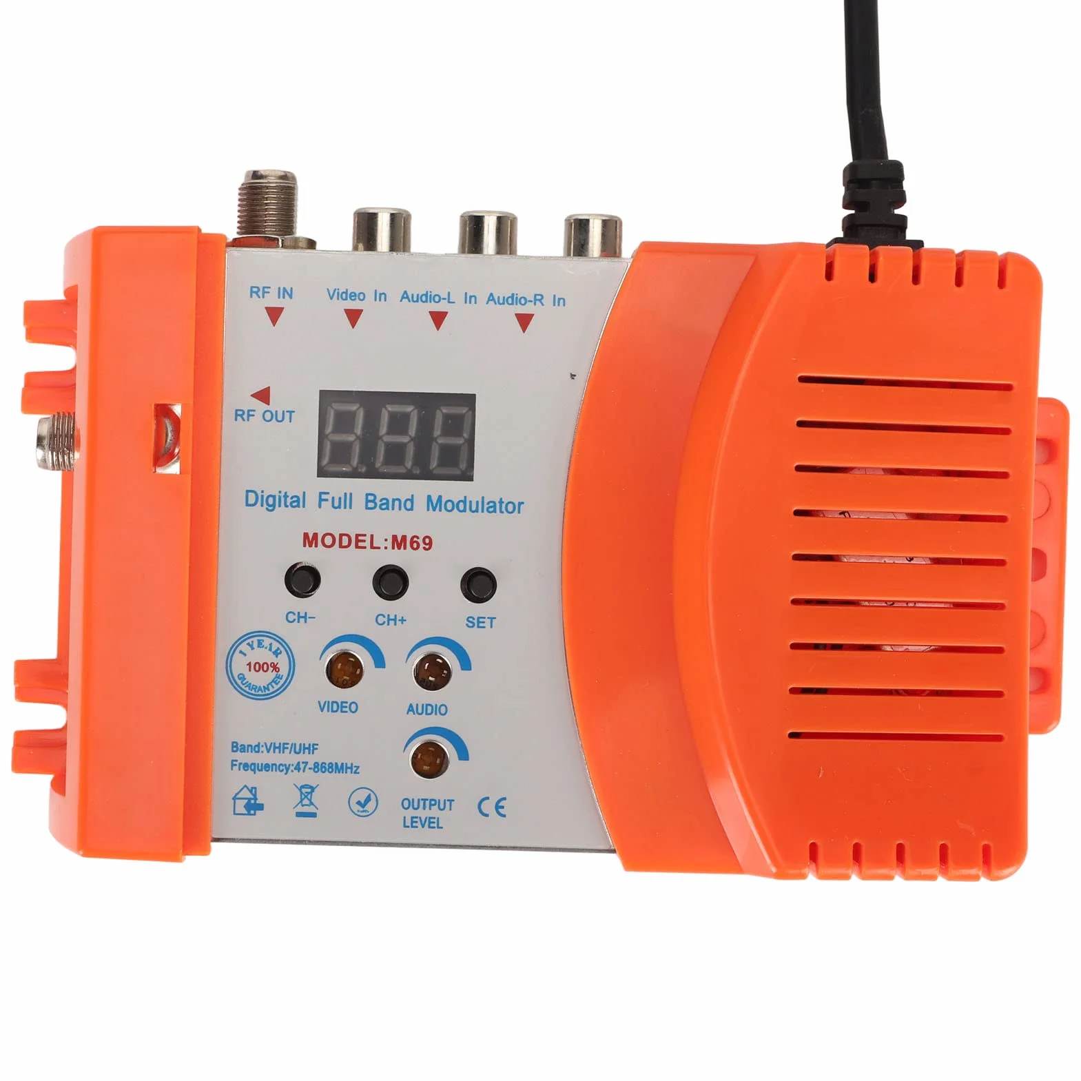 Digitaler HF-Modulator, M69CP Audio-Video-HDMI-AV-zu-HF-Konverter, Unterstützt PAL-NTSC-Format, VHF-UHF-TV-Link-Modulator für Set-Top-Boxen (EU-Stecker)