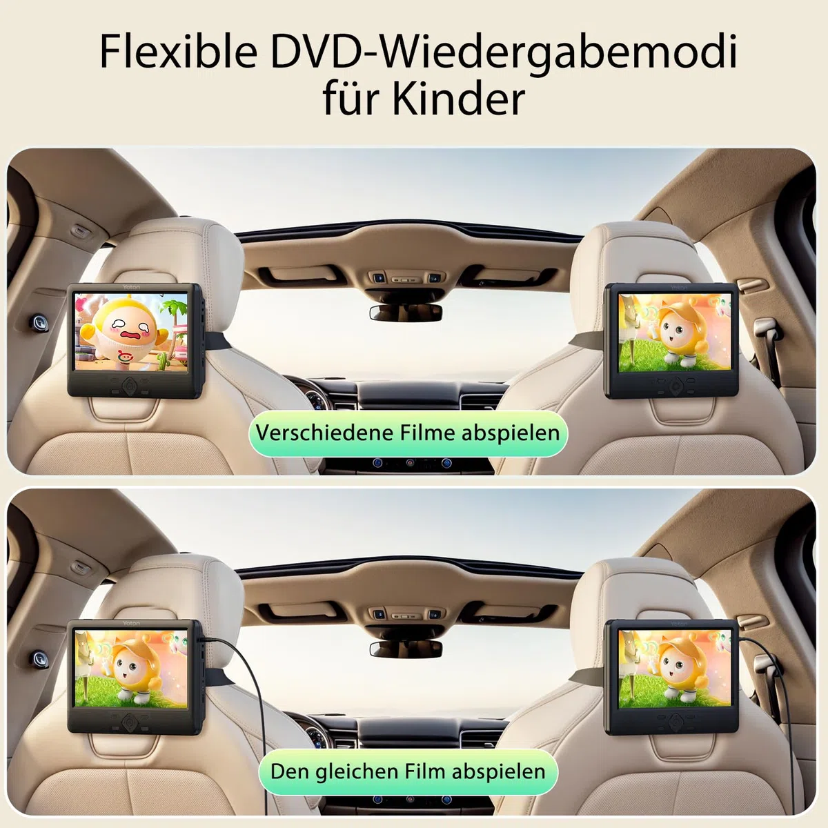Yoton 10,5-Zoll DVD Players Auto 2, Tragbarer DVD-Player fürs Kinder, unterstützt USB-/SD-Kartenwiedergabe, mit Kopfstützenhalterung, 5 Stunden Akkulaufzeit