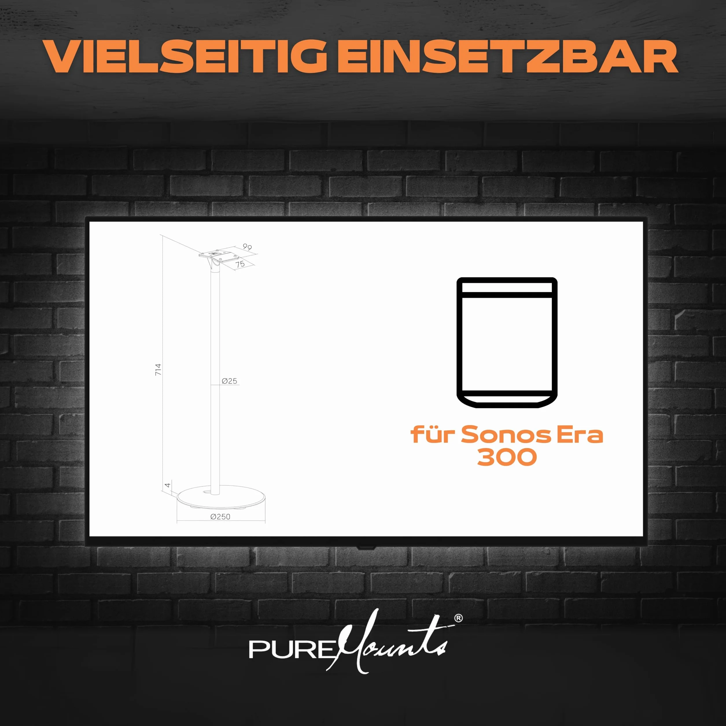 PureMounts Lautsprecherständer für Sonos Era 300, Lautsprecher Ständer, Boxenständer mit Kabelmanagement, 5Kg Tragkraft, weiß