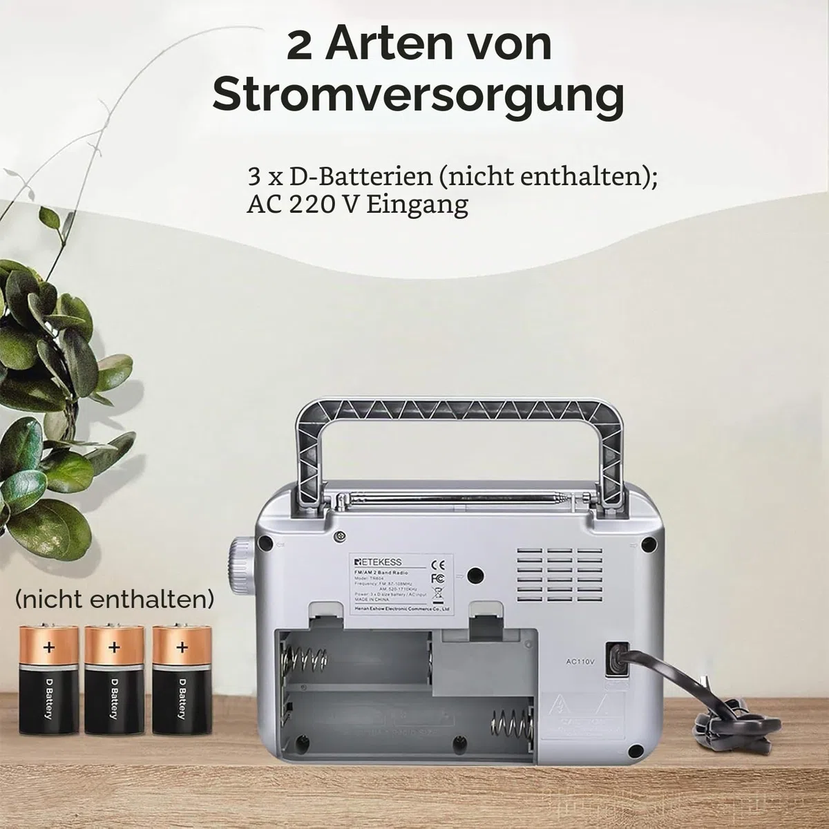 Retekess TR604 AM FM Radio, Tragbares Radio,Netzkabel oder Batteriebetrieb, Großer Knopf, Großer Lautsprecher, Einstellbare Höhen und Bässe, Radios für Senioren,Küche, Für Schlafzimmer