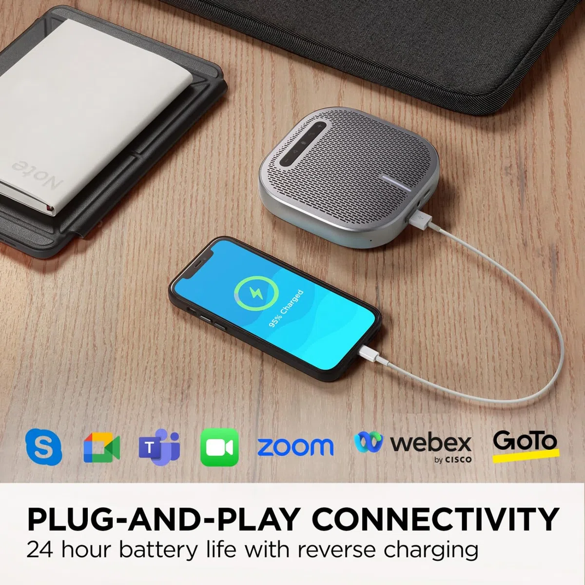 ViewSonic Converse VB-AUD-201 Tragbare Konferenz-Freisprecheinrichtung, Bluetooth 5.0, UAC-2 USB-Audio-Schnittstelle, integrierter Akku, 360-Grad-Sound-Tonabnehmer