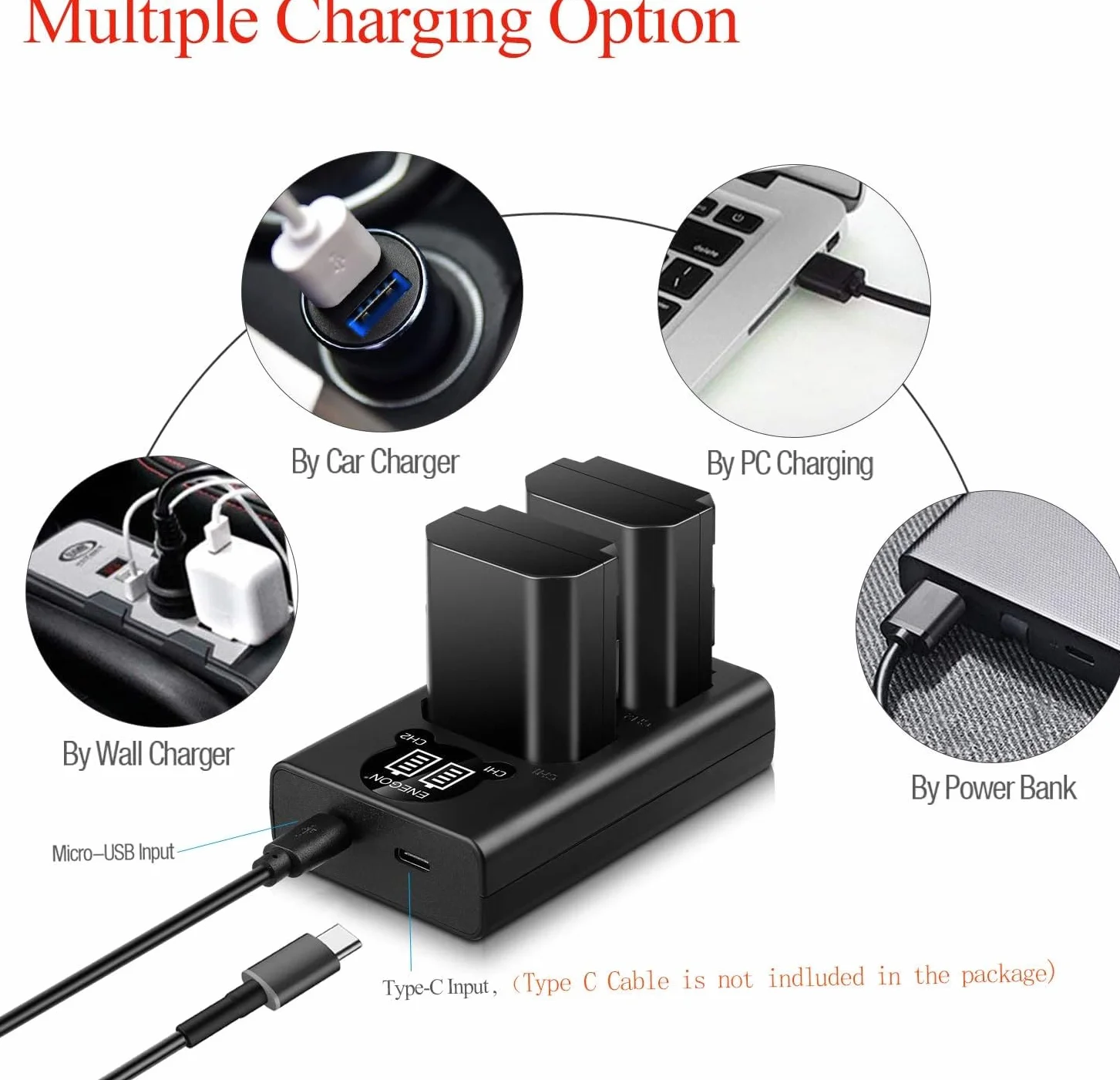 ENEGON Replacement Battery (Pack of 2) and Smart LED Dual USB Charger for Sony NP-FZ100 and A9,A9R,A9S,A7RIII A7R3, A7 III, A7R4, A7RIV Digital