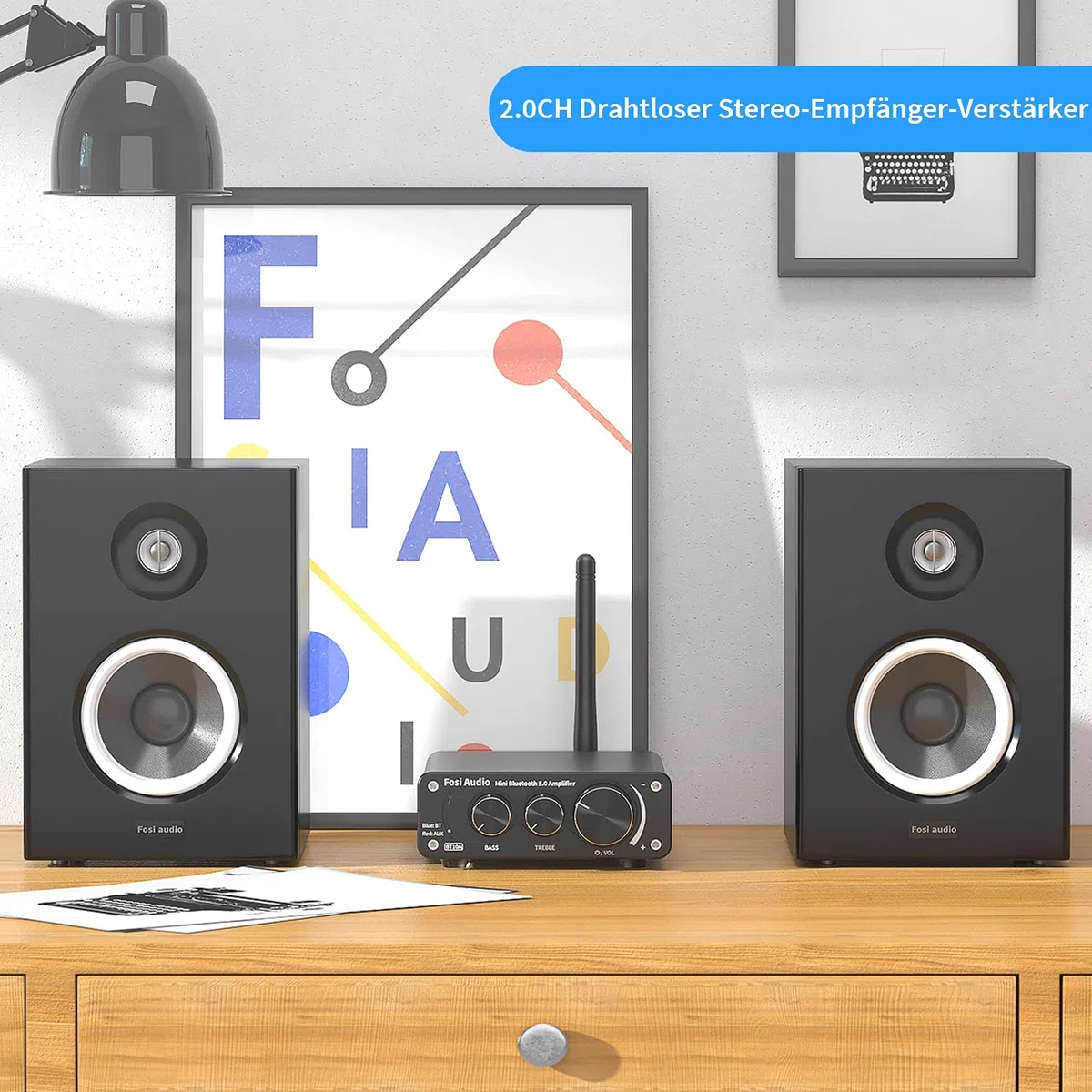 Fosi Audio BT10A Bluetooth 5.0 Stereo Audio Verstärker Empfänger 2 Kanal Klasse D Mini Hi-Fi Integrierter Verstärkter Geeignet für Lautsprecher zu Hause 50W x2 TPA3116
