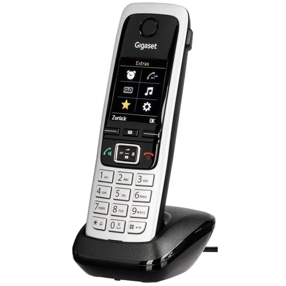 Gigaset C430HX - DECT-Mobilteil mit Ladeschale – hochwertiges Schnurloses Telefon für Router und DECT-Basis – Fritzbox-kompatibel - 1,8 Zoll Farbdisplay, Schwarz-Silber