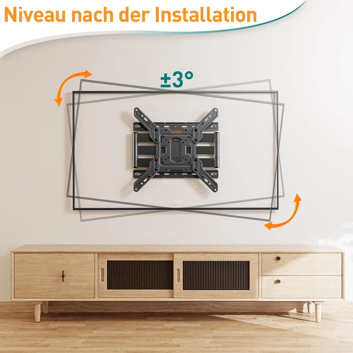 ELIVED Ultra Slim TV Wandhalterung für 26-60 Zoll Fernseher, Low Profile Wandhalterung TV schwenken und neigen, Max VESA 400x400mm, hält bis zu 40kg. Max 16“ Holzständer TV Halterung EV3033