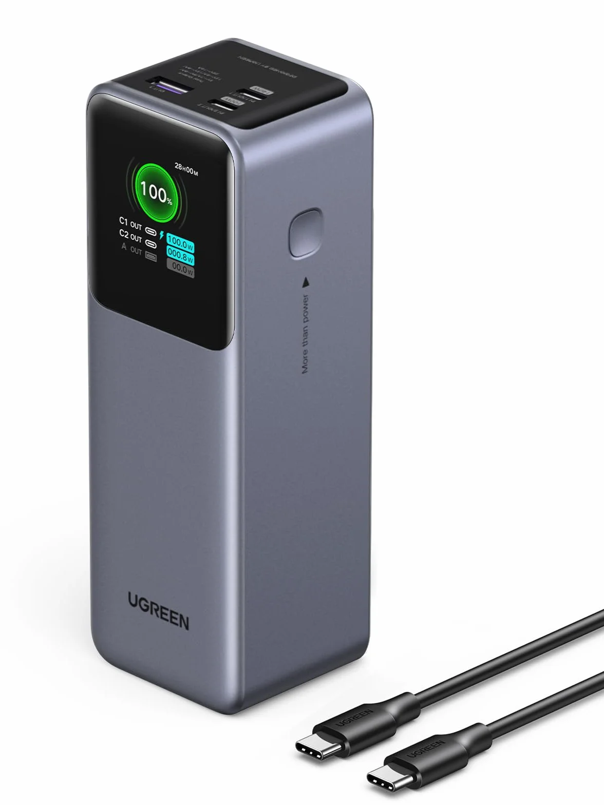 UGREEN Nexode Pro Powerbank 25000mAh 200W, 2X USB-C+1x USB-A | USB-C Port max. 140W (PD3.1), TFT Display, für Reisen/Büro, Laptop/Handy-Aufladung, Kompatibel mit MacBook, iPhone