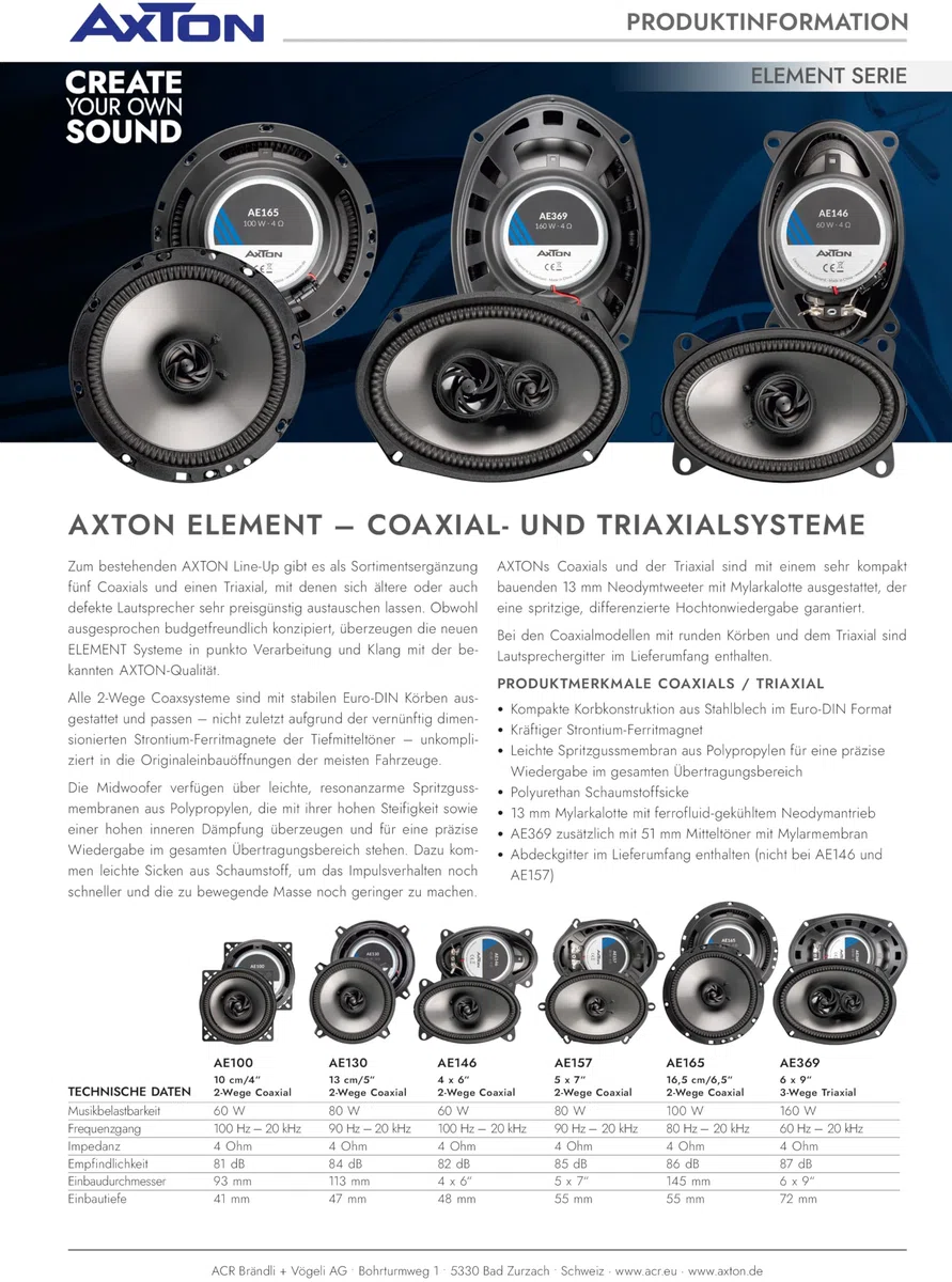 AXTON AE146 – Ovales 4 x 6“ / 10 x 15 cm 2-Wege Koaxial System, Auto Oval Lautsprecher für Front oder Heck, Soundsystem mit 100 Watt, geeignet auch für Wohnmobile, 1 Paar