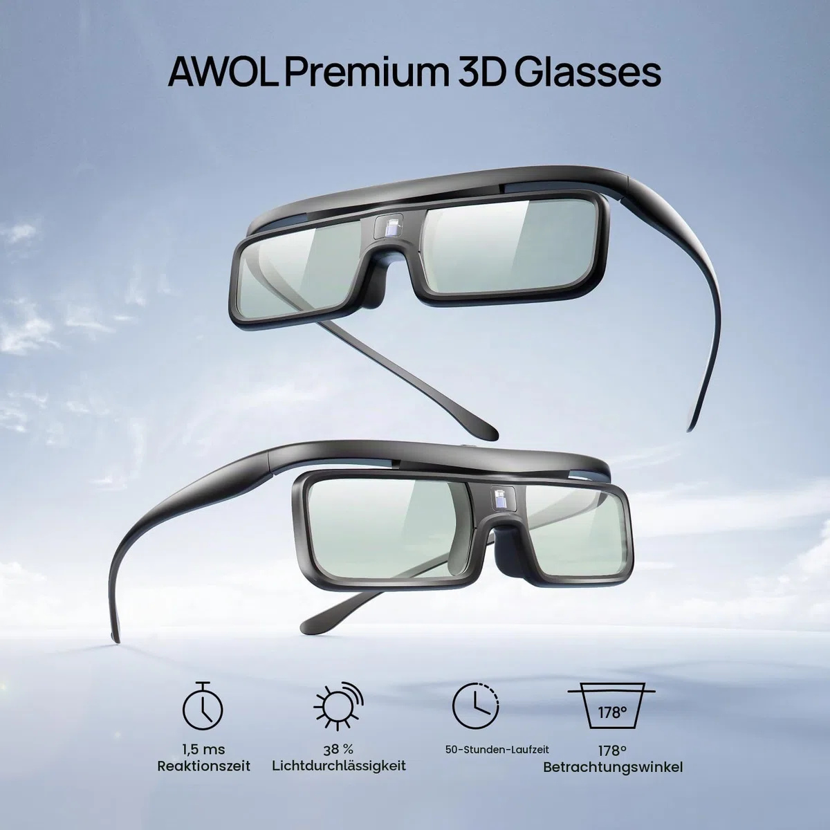 AWOL VISION DLP Link 3D-Brille, wiederaufladbare aktive Shutterbrille, kompatibel mit AWOL VISION LTV-2500, LTV-3500, Vanish TV und Anderen DLP-Link 3D Projektoren (2er-Pack)