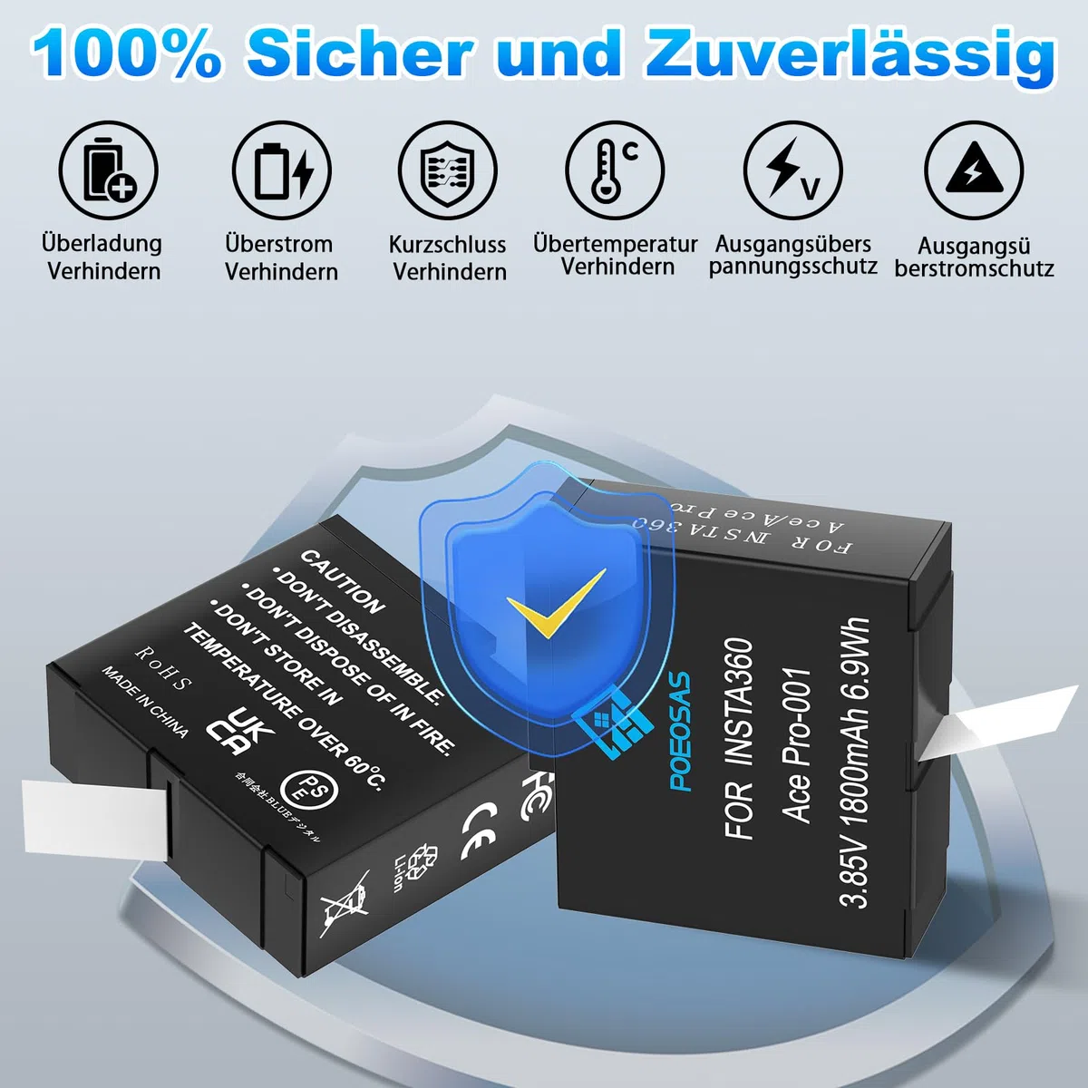 360 Ace Pro Ersatz Akku, 2 Pack 1800mAh Akkus mit 3-Slot LCD Ladegerät Kit Kompatibel mit insta360 Ace Pro/Ace Pro 2 Kamera, Akku Schutzhülle*2 für insta360 Acepro Kamera