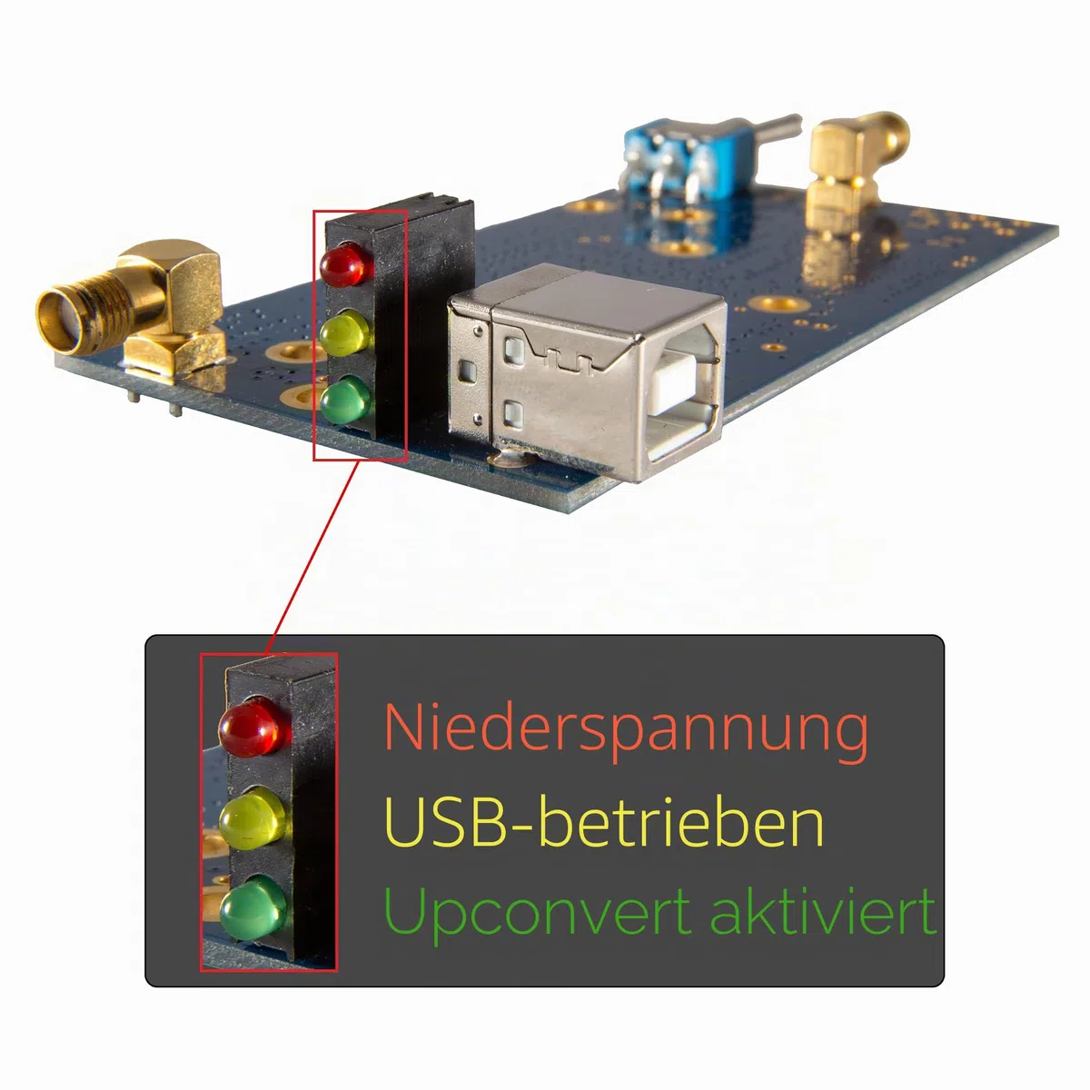 Ham It Up v1.3 Barebones - Nooelec RF Upconverter für Software Defined Radio. Funktioniert mit den meisten SDRs wie HackRF & RTL-SDR (RTL2832U mit R820T/R820T2 Tuner); MF/HF-Konverter mit SMA-Buchsen