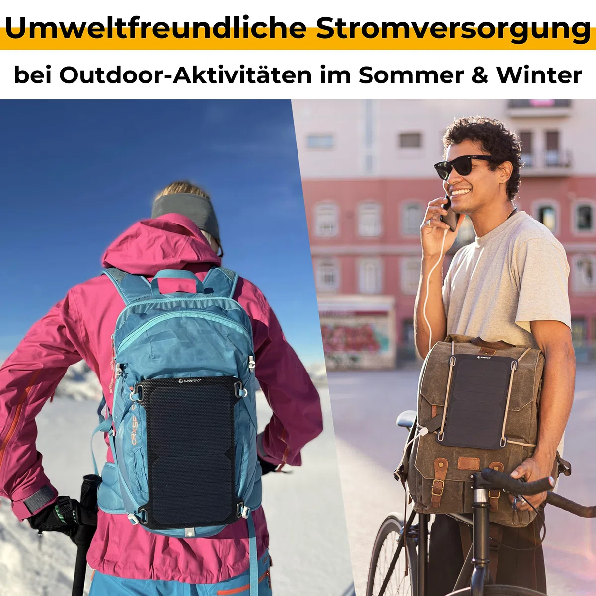 Sunnybag Leaf mini | 5 Watt Tragbares Solarpanel | Wasserfest, Ultraleicht 158g | Solarladegerät USB-Anschluss für Smartphone | Für Wandern, Camping