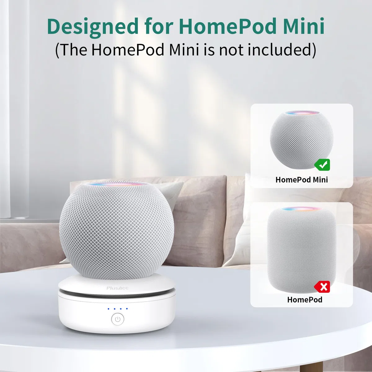 PlusAcc Akku Kompatibel mit HomePod Mini - Tragbare Ladestation Batterie Ständer Home Pod Mini Zubehör Akkustation mit integriertem Kabelmanagement Ohne Geräte (Weiß)
