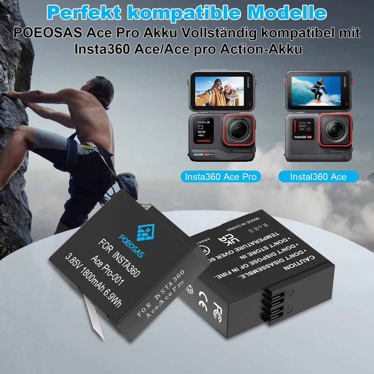360 Ace Pro Ersatz Akku, 2 Pack 1800mAh Akkus mit 3-Slot LCD Ladegerät Kit Kompatibel mit insta360 Ace Pro/Ace Pro 2 Kamera, Akku Schutzhülle*2 für insta360 Acepro Kamera