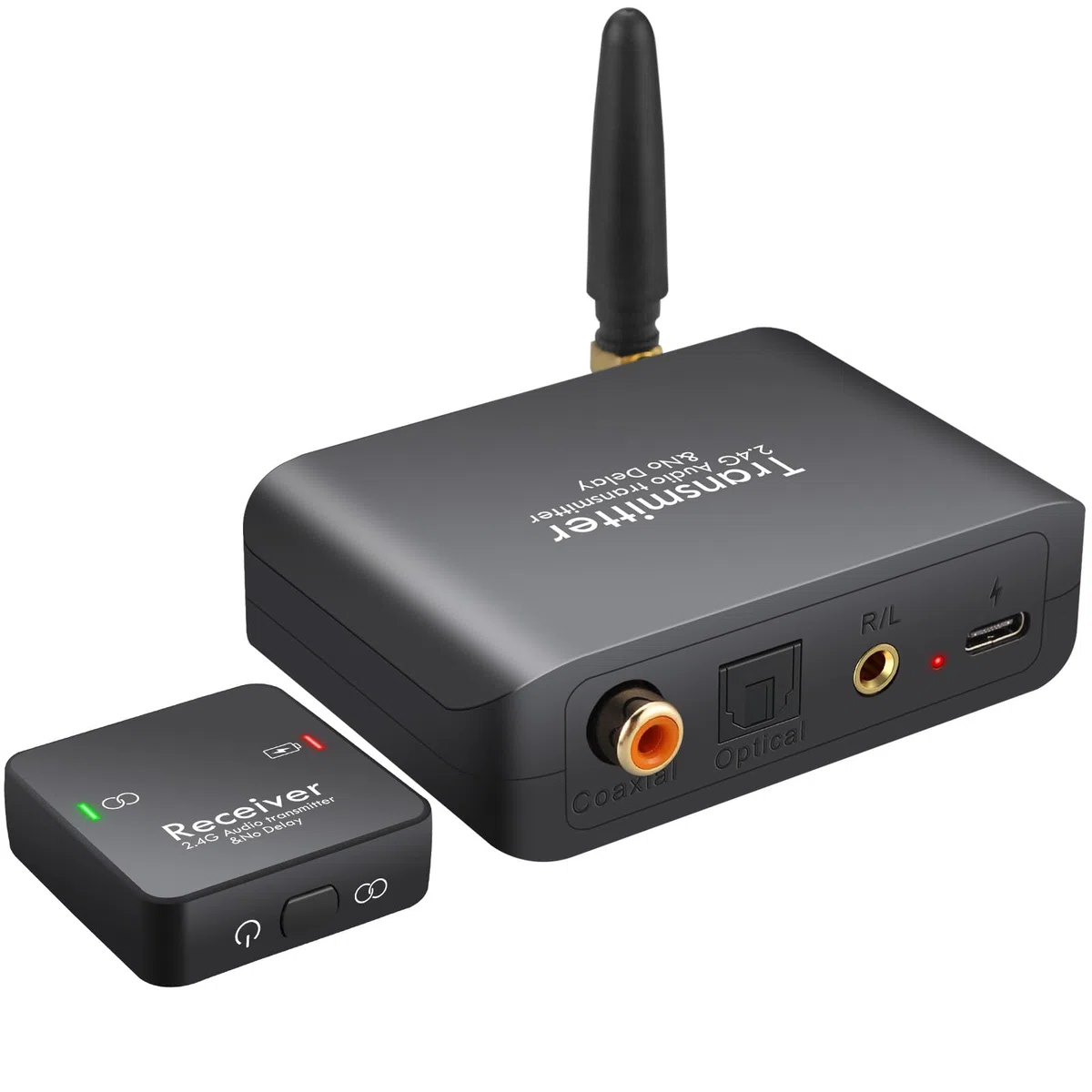 PROZOR 2,4 GHz Drahtloser Audio-Senderempfänger für TV-Unterstützung Optischer koaxialer 3,5-mm-Eingang 96 kHz / 24 Bit digitaler Audioadapter mit geringer Latenz 165 Fuß große Reichweite