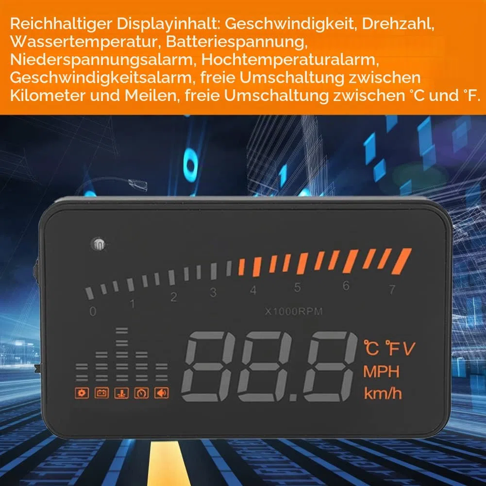 Headup Display Auto, Auto HUD Alarmsystem Universal 3 Zoll Heads Up Display Auto Mit LED Digtalanzeige OBDII Schnittstelle Geschwindigkeit Warnung Windschutzscheibe Projektors System für Auto LKW