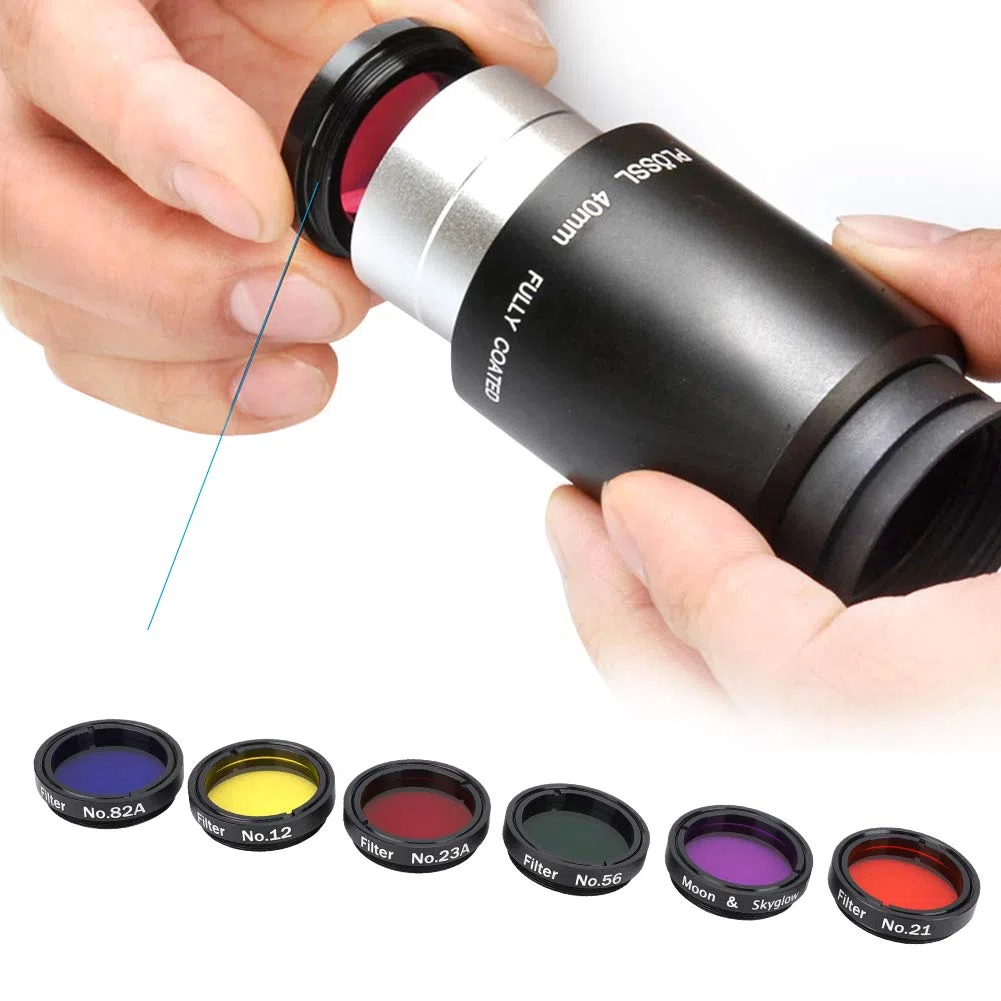Bewinner 6-teiliges Buntes 1,25-Zoll-Teleskopfilter-Set mit Aufbewahrungsbox für Teleskope, Okulare, Zubehör für Astronomische Teleskope, Farbfilter, Mondnebelfilter