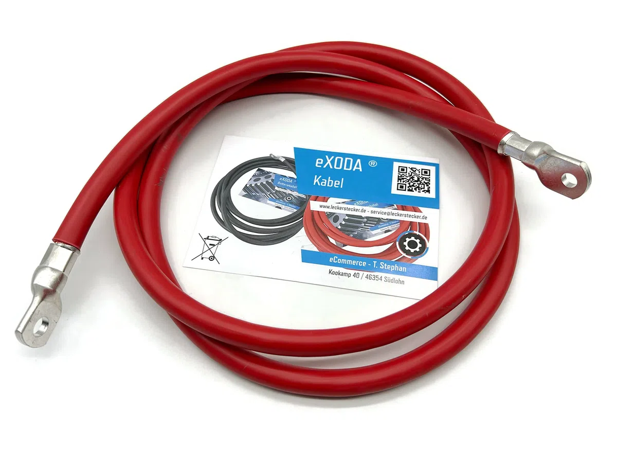 Exoda Batteriekabel 70 mm² 1,8m Kabelschuhe M8 und M10 Rot flexibles Kabel für Auto Boot Motorrad max 3136 Watt 99 Prozent Kupferanteil hochwertige Verarbeitung