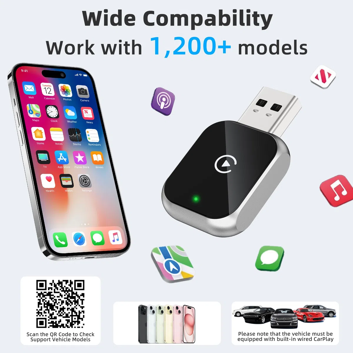 Wireless CarPlay Adapter 2026 – Apple CarPlay kabellos nachrüsten, A9 Chip 6X schneller, 3 Sek. Auto-Verbindung, Bluetooth 5.3 & 5GHz WiFi, Plug & Play Dongle für iPhone iOS 10+, für 1200+ Autos