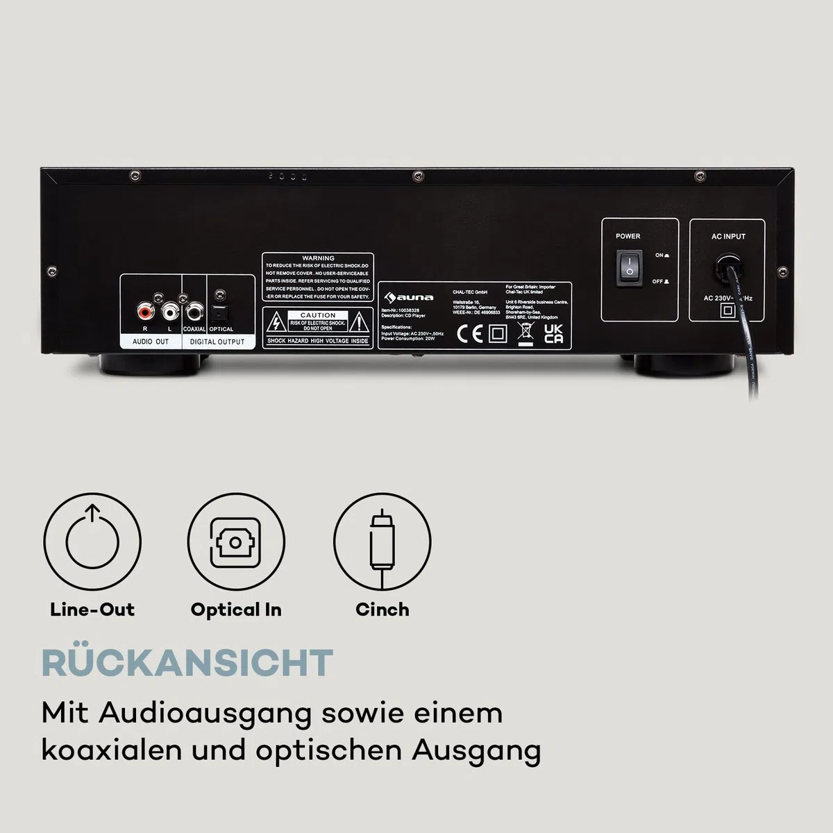 Auna CD-1000 DG, CD-Player HiFi, USB, MP3, Fernbedienung, mit LED-Display, CD Receiver Aluminium, schwarz