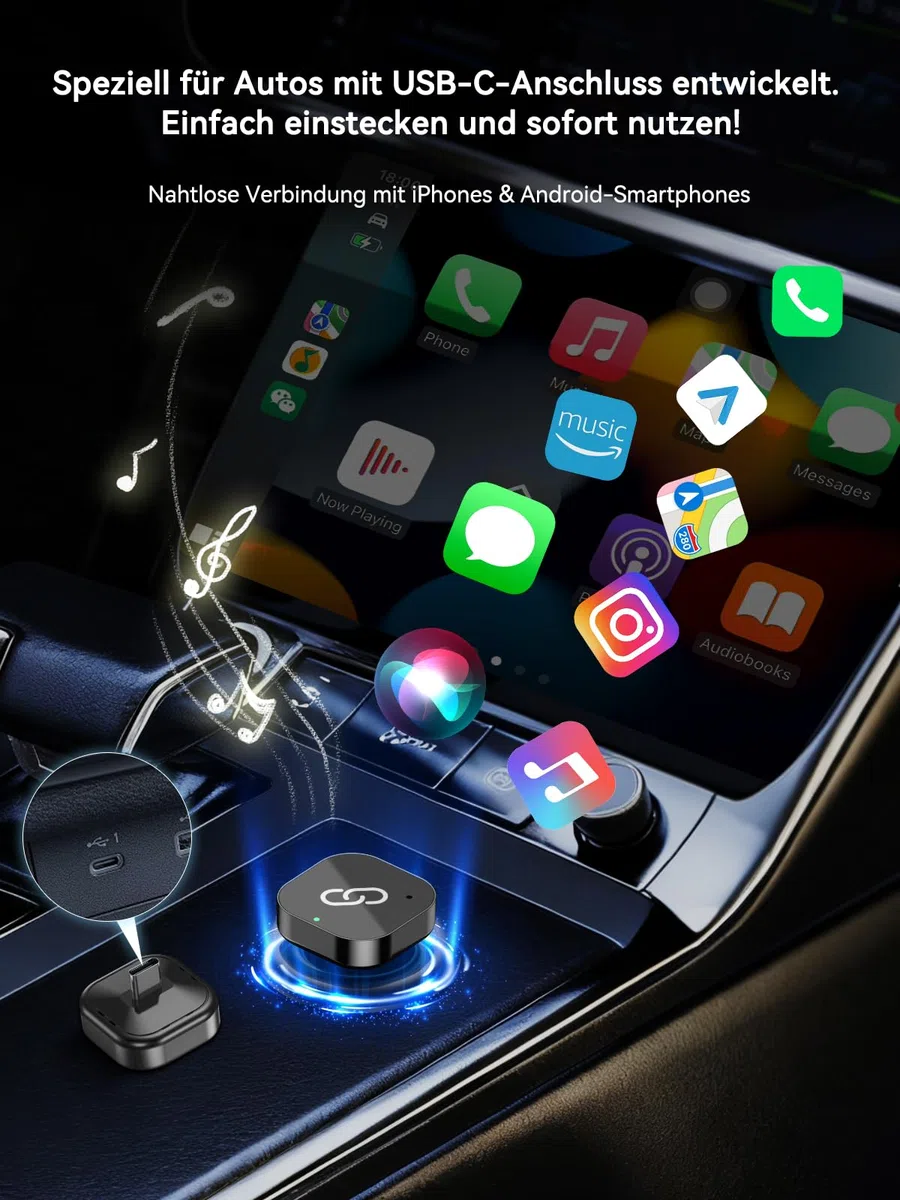 Spedal 2-in-1 Wireless CarPlay & Android Auto Adapter, USB-A/C Dongle, Wired zu Wireless, 5.8GHz WLAN, Bluetooth 5.3, Plug & Play, kompatibel mit Fahrzeugen ab 2016 (Hochglanz Schwarz)