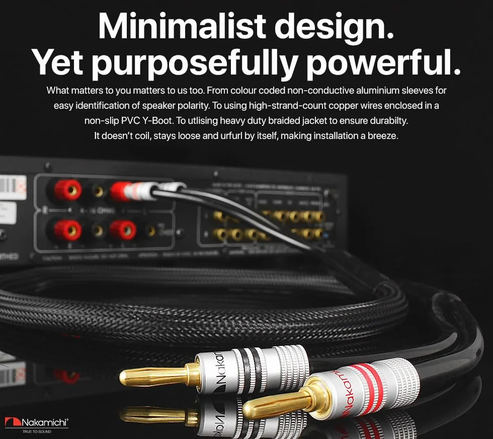 Nakamichi 24K vergoldeter Bananenstecker mit Lautsprecherkabel, 99,9% sauerstofffreies Kupfer (OFC), robustes geflochtenes Kabel, CL2-zertifiziert - Schwarz (12AWG / 10 Fuß / 3,0 Meter) 2er-Pack