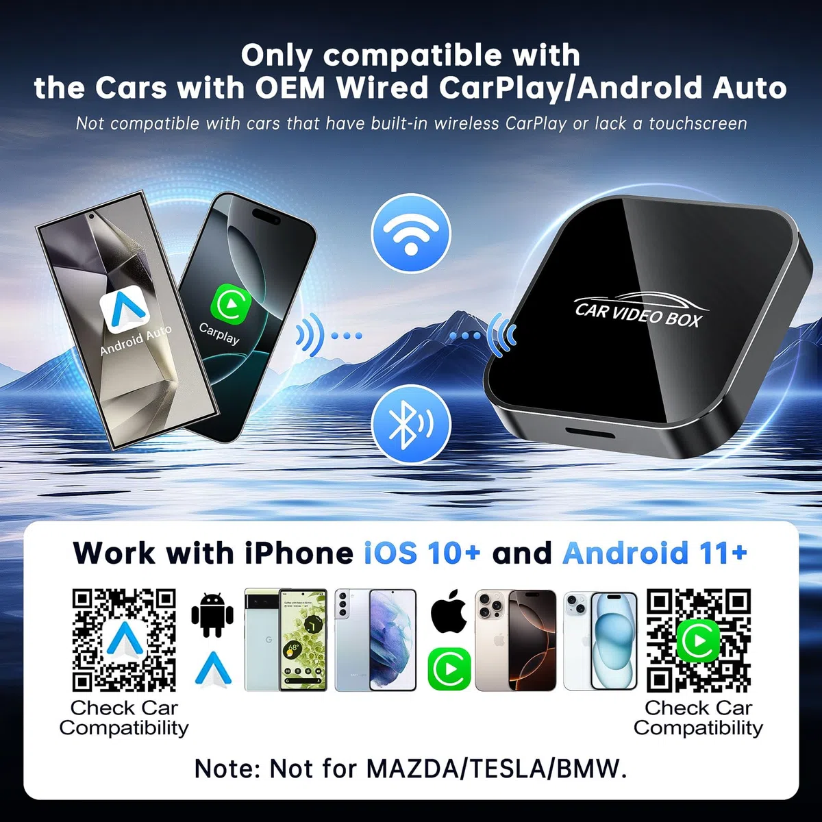 Wireless CarPlay & Android Auto Adapter mit YouTube/Netflix/TF-Karte,2025 Upgrade CarPlay 2GB+16GB AI Box Stabiler für Fahrzeuge mit kabelgebundenem CarPlay ab 2016,Plug & Play Mit USB-A & USB-C Kabel