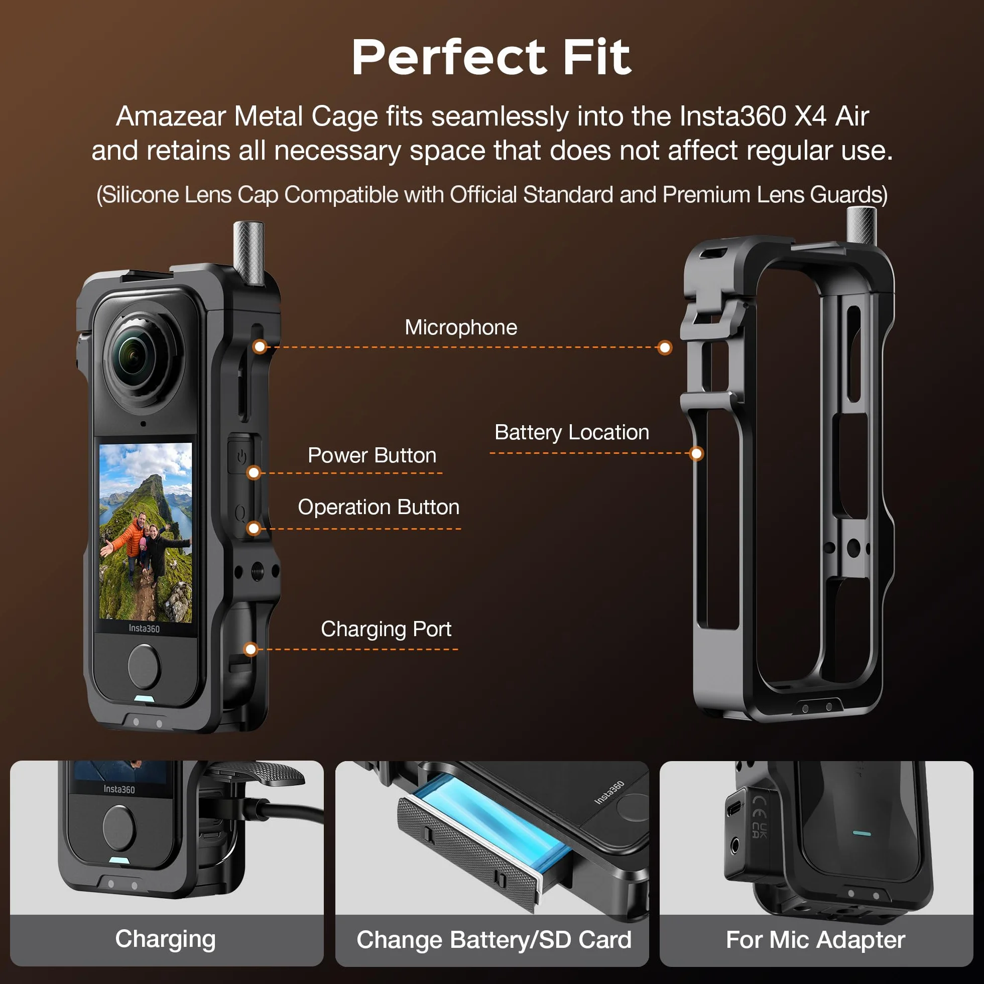 Amazear Käfig Metall-Schutzgehäuse für Insta360 X4 Air Zubehör, Insta 360 X4 Air Multifunktions-Gestell, robuster Aluminiumrahmen mit Schnellverschluss