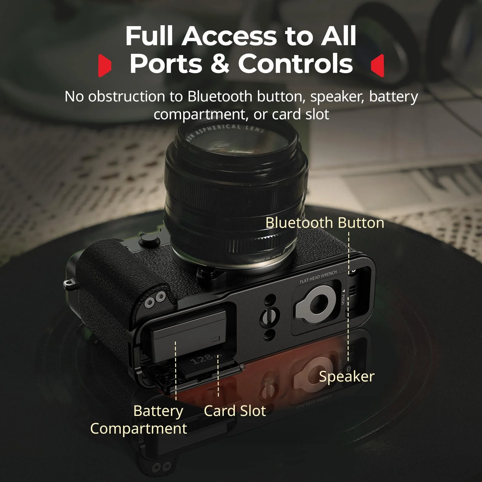 SMALLRIG X-E5 L-förmiger Handgriff für FUJIFILM Kamera, integrierte Schnellwechselplatte für Arca, 1/4"-20 Löcher, Leichter ergonomischer Silikon-Handgriff, Auslöser (Schwarz) – 5448
