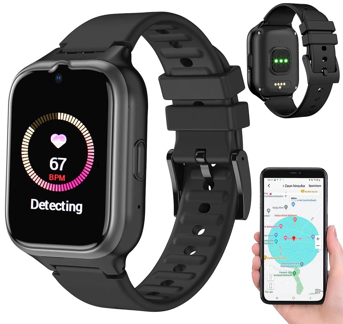 simvalley MOBILE Notruf Uhr mit SIM-Karte: 4G/LTE-Senioren-GPS-Handy-Uhr mit Garantruf Easy und Video-Telefonie (Senioren Smartwatch mit SIM-Karte, Handyuhren, Telefon)