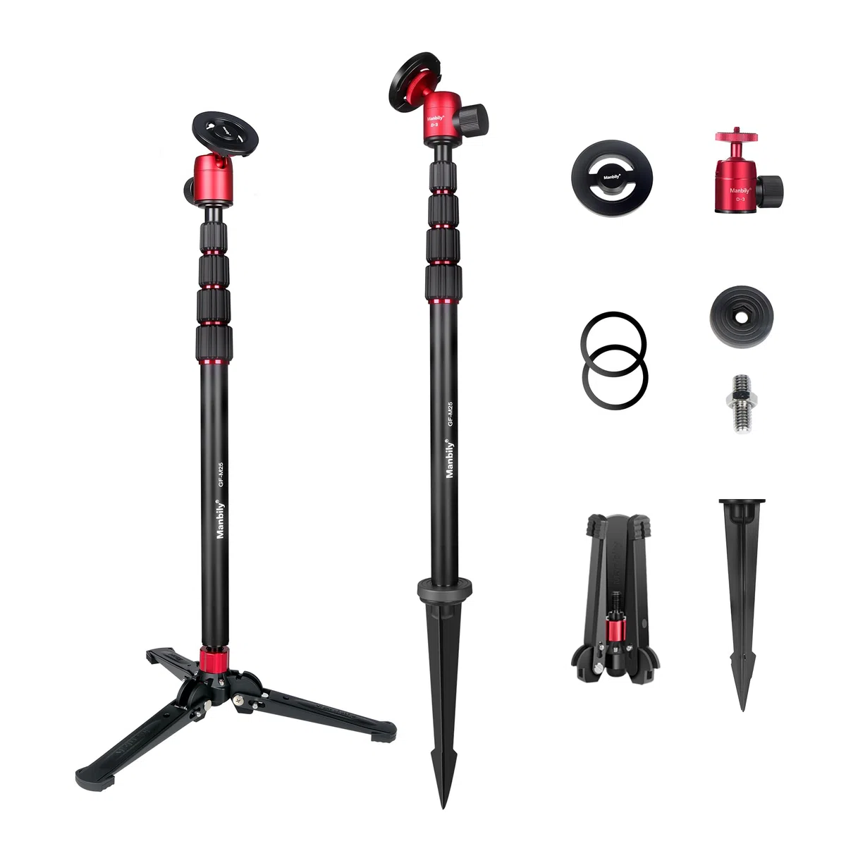 Manbily GF-M25 5-in-1 Golf-Einbeinstativ für Smartphones, Kameras, Einbeinstative, Magnetischer Telefonständer, Selfie-Stick mit langem Erdspieß, Stativ-Basishalterung Verlängerungsstange 1/4" 172cm