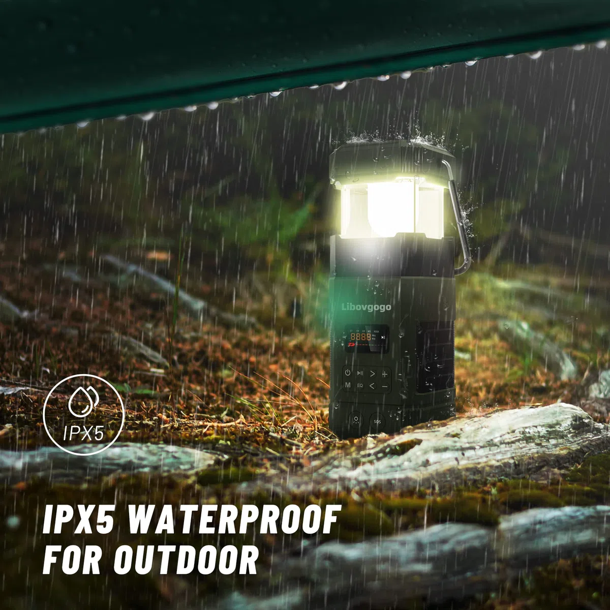 Wiederaufladbare LED Campinglampe, 3 Lichtmodi, IP65 wasserdichter Bluetooth Lautsprecher, 5000mah AM UKW Kurbelradio mit Handyladefunktion Solar, Taschenlampe, Stroboskoplicht, SOS Alarm