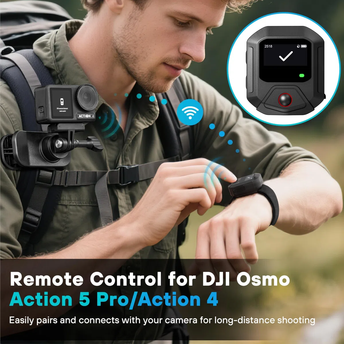 Treeboy Bluetooth GPS Remote Control for DJI Action 6/5 Pro/ 4-25M Range Smart Action Accessories