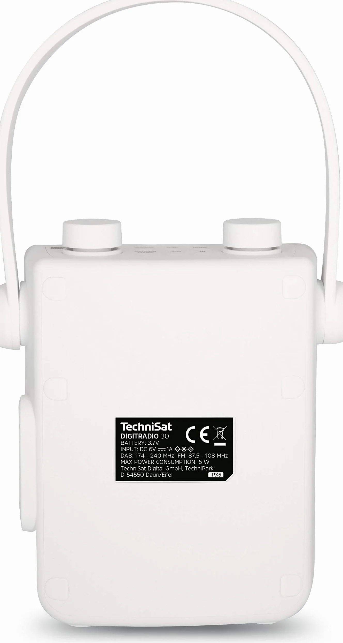 TechniSat DIGITRADIO 30 - wasserdichtes DAB+ Duschradio (UKW, DAB Digitalradio, integrierter Akku, Bluetooth, wasserdicht nach IPX5, Wecker, Favoritenspeicher, Kopfhörer-Anschluss) weiß