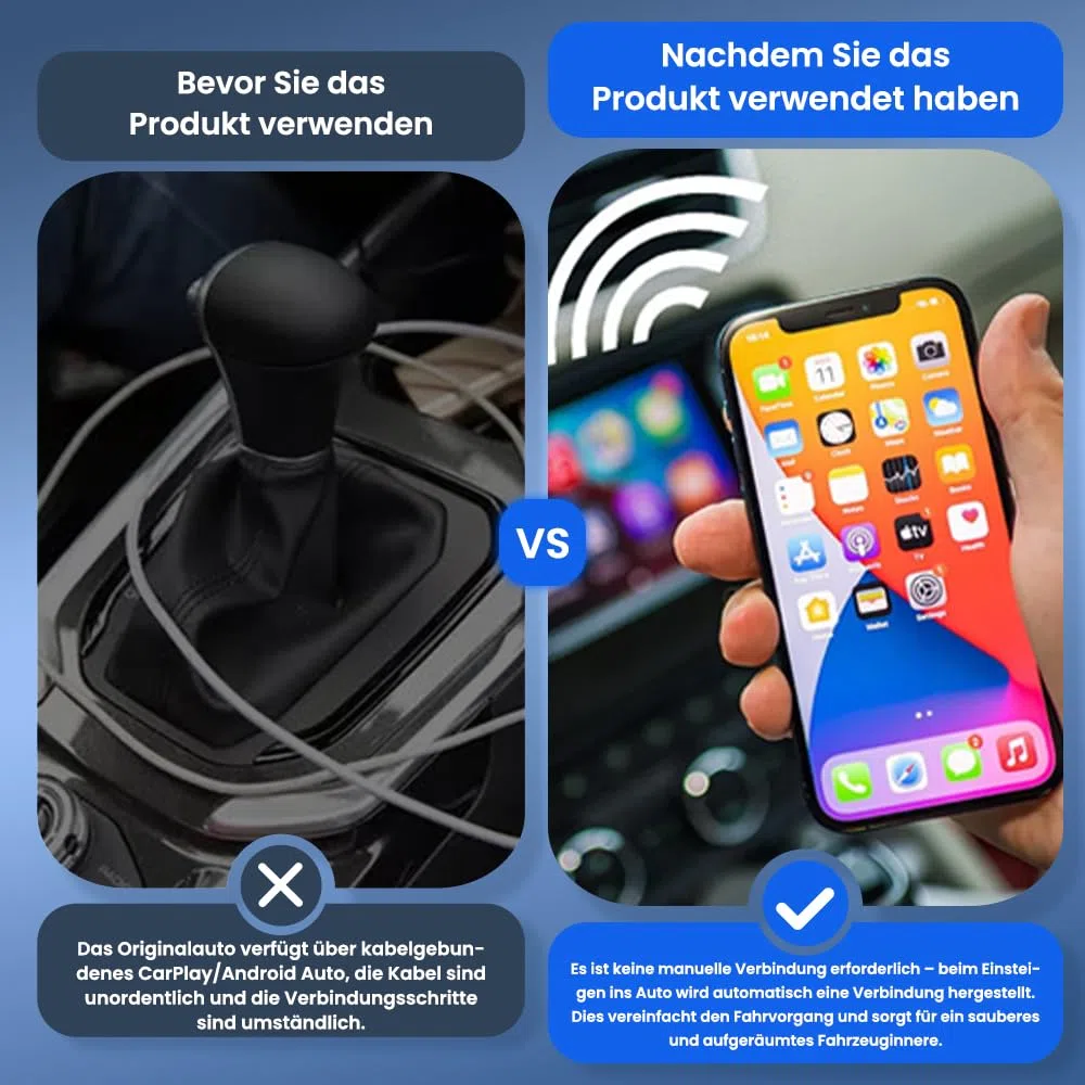 CarlinKit 2026 kabelloser CarPlay & Android Auto Adapter, Upgrade von kabelgebundener auf kabellose Verbindung, Plug & Play mit USB-A/Typ-C, Funktioniert mit iPhone iOS 10+ & Android 11.0+