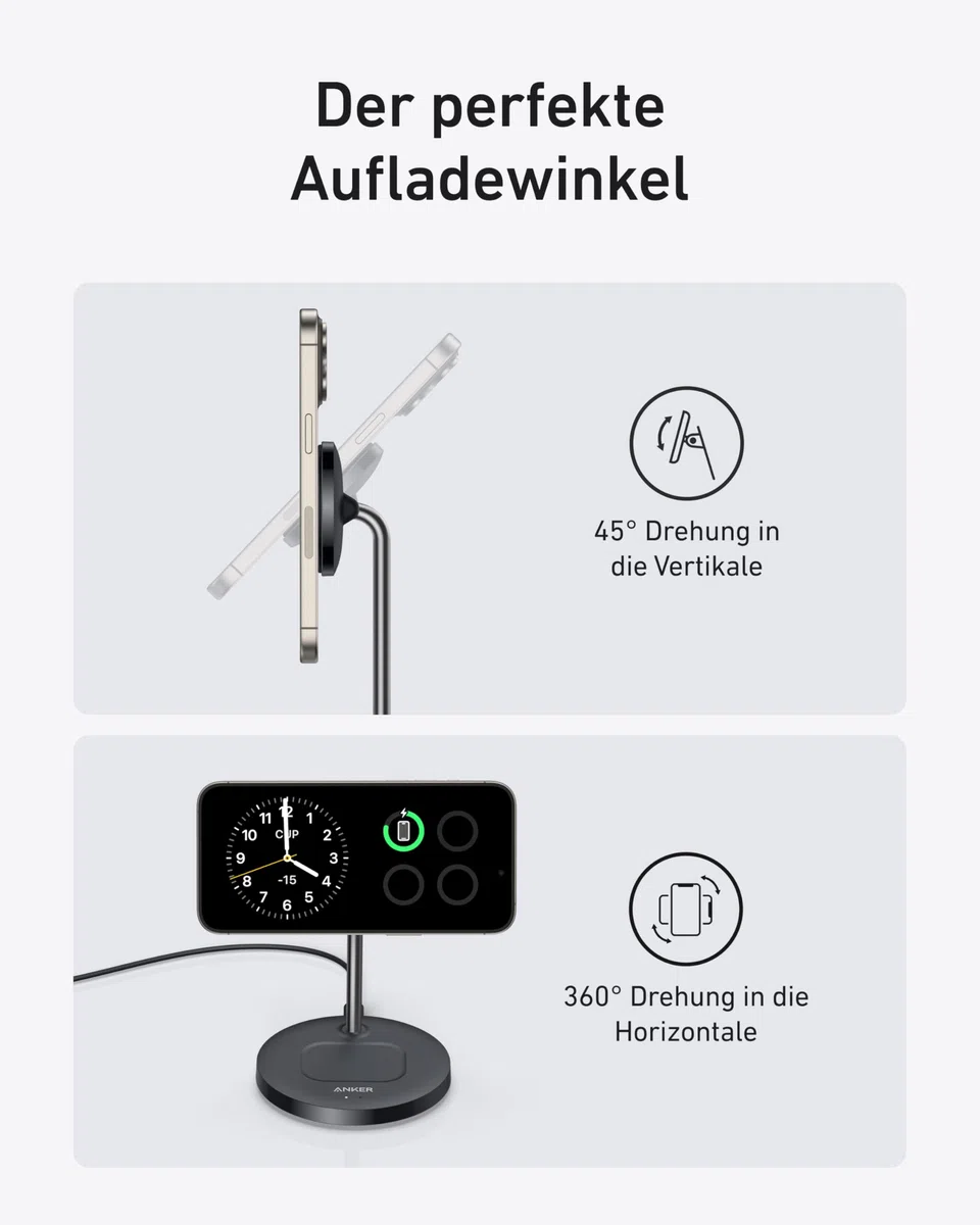 Anker MagGo 15W Magsafe Ladegerät kompatibel, 2-in-1 Induktive Ladestation, Qi2 Wireless Charger für iPhone 17/16/15/14/13/12, AirPods Pro, Mit 1,5m USB C Kabel, ohne Netzteil