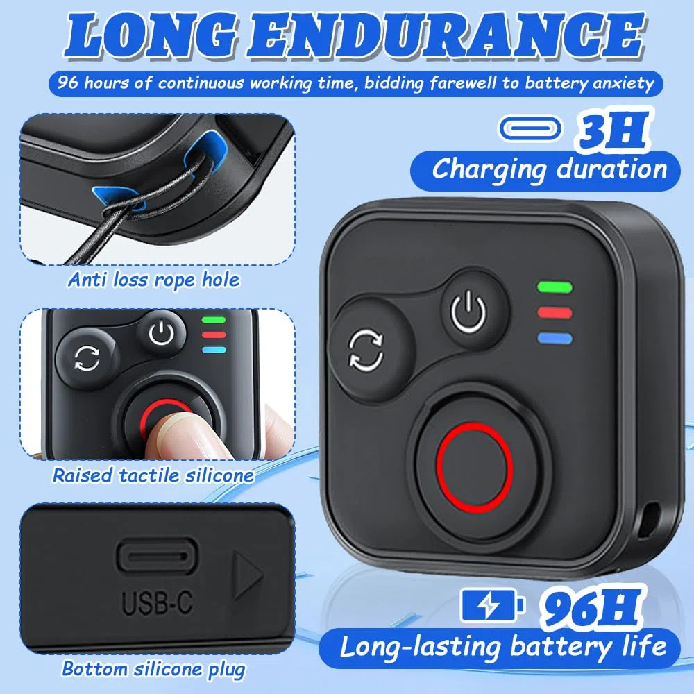 Bluetooth Fernbedienung für Insta360 X5/X4/X3/Ace Pro 2/Ace Pro/GO3S/GO3/GoPro Hero 13/12/11/IOS/Android, Smart Wireless Fernbedienung mit Handschlaufe zur USB-Ladekabel, Reichweite 50m
