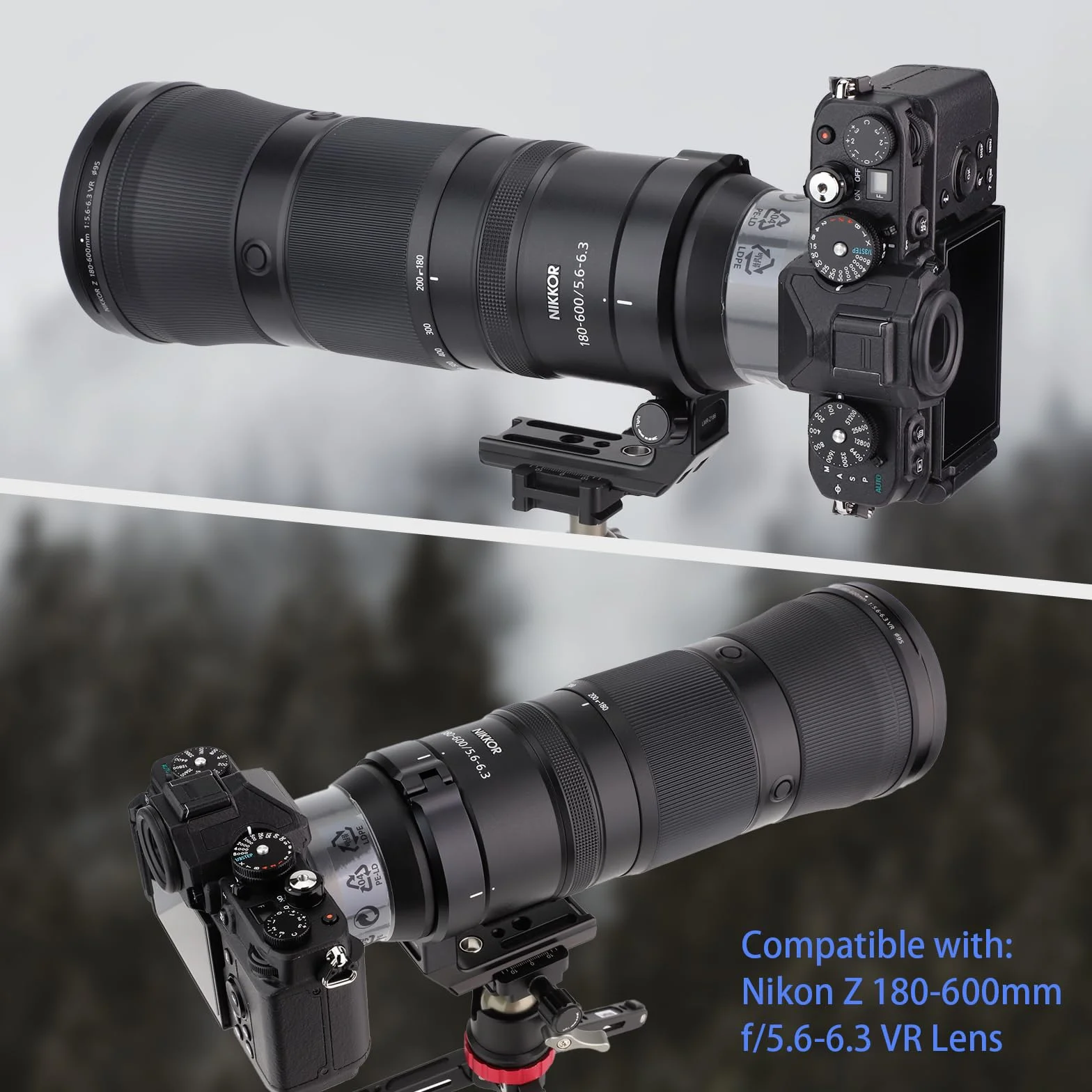 Haoge LMR-Z186 Stativ-Halterungsring für Nikon Nikkor Z 180–600 mm f/5.6–6.3 VR Objektiv-Kragenhalterung, integrierte Arca-Typ-Schnellwechselplatte