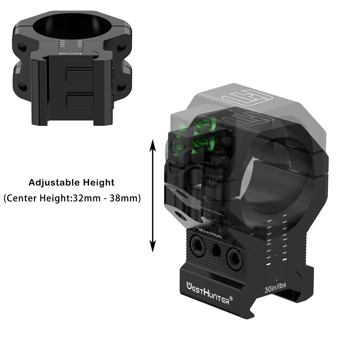 WestHunter Optics Präzisions-Zielfernrohrmontagen für Picatinny, mit 120 MOA Verstellbereich, höhenverstellbare Montage für 1 Zoll/30 mm/34 mm Mittelrohr, inklusive Wasserwaage