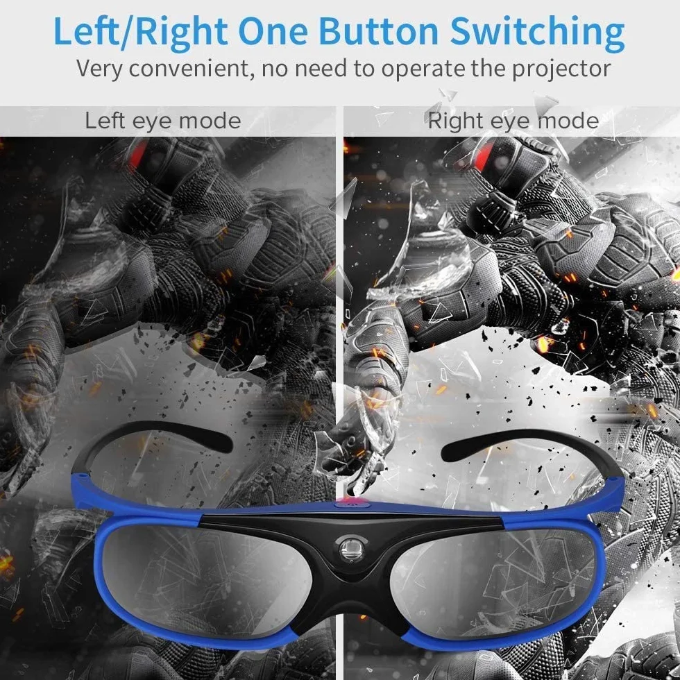 DLP Link Active Shutter 3D-Brille, Wiederaufladbar, 144 Hz, Leicht und Bequem, Drehung des Linken und Rechten Auges für DLP Link-Projektor