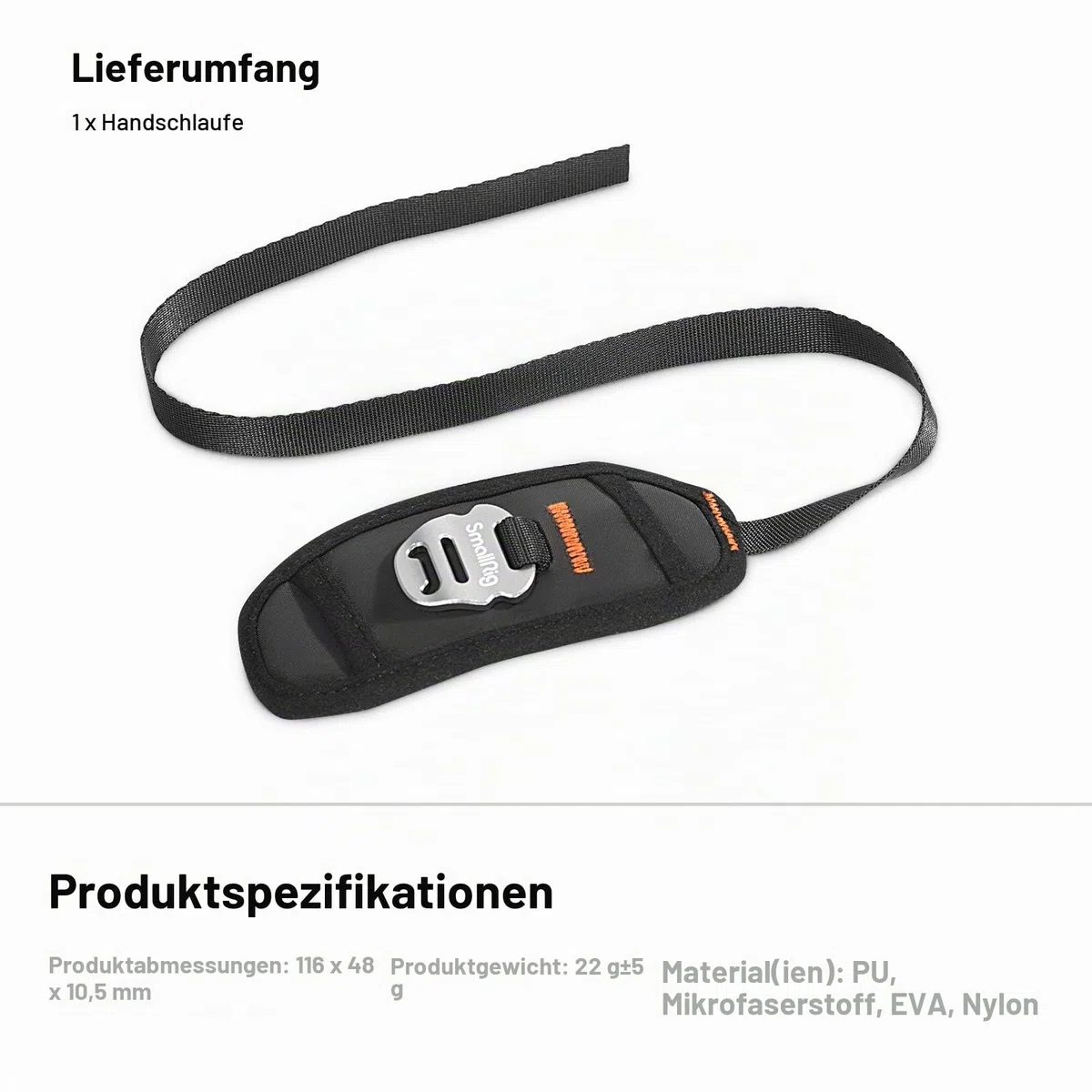 SMALLRIG Kamera Handschlaufe 12MM Breite Kompatibel mit Kamera Cage und Externem Seitengriff - PAC2456B