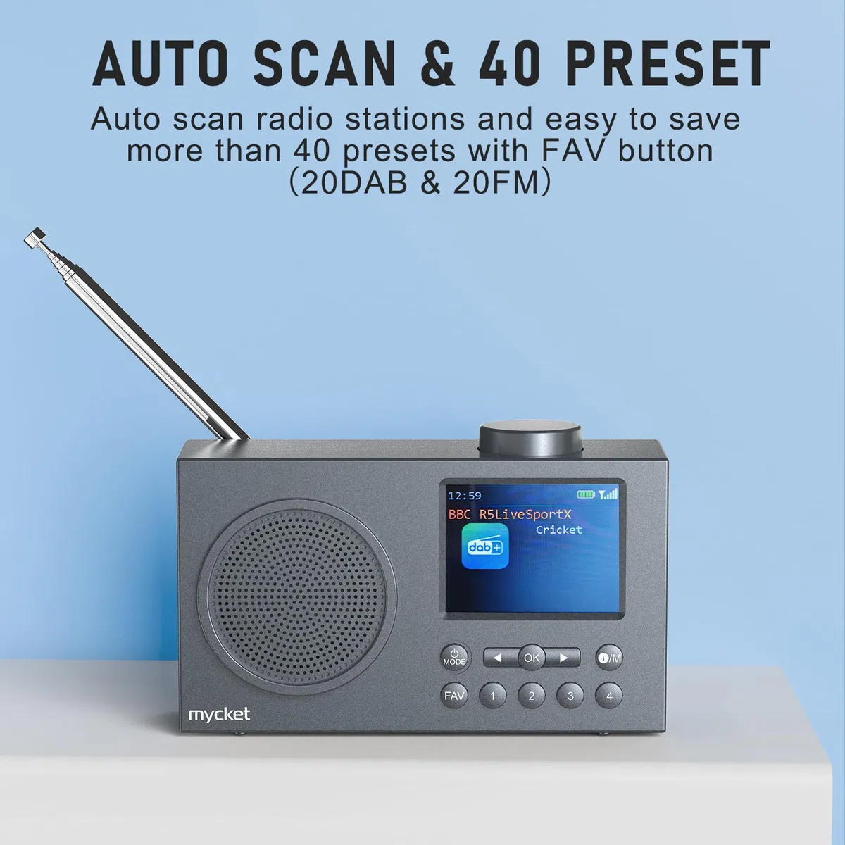 Mycket Tragbares DAB/DAB+ Radio, UKW Digital Radio mit 2025 Neuesten Signalempfängertechnologie, FM Wiederaufladbar Radio mit Bluetooth 5.0, Dual Wecker, 40 Voreingestellte, 2,4 "großes Farbdisplay