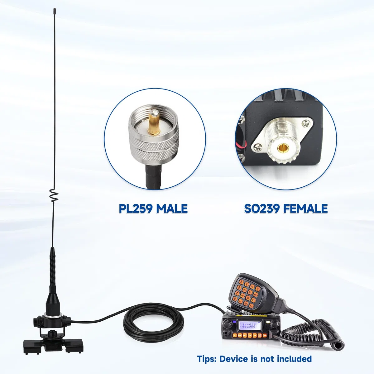 Bingfu Dualband VHF UHF Mobilfunkantenne 136–174MHz & 400–460MHz – 53cm Ham Antenne mit Halterung, PL259-Stecker und 5m Kabel für Zwei-Wege- und Amateurfunkgeräte