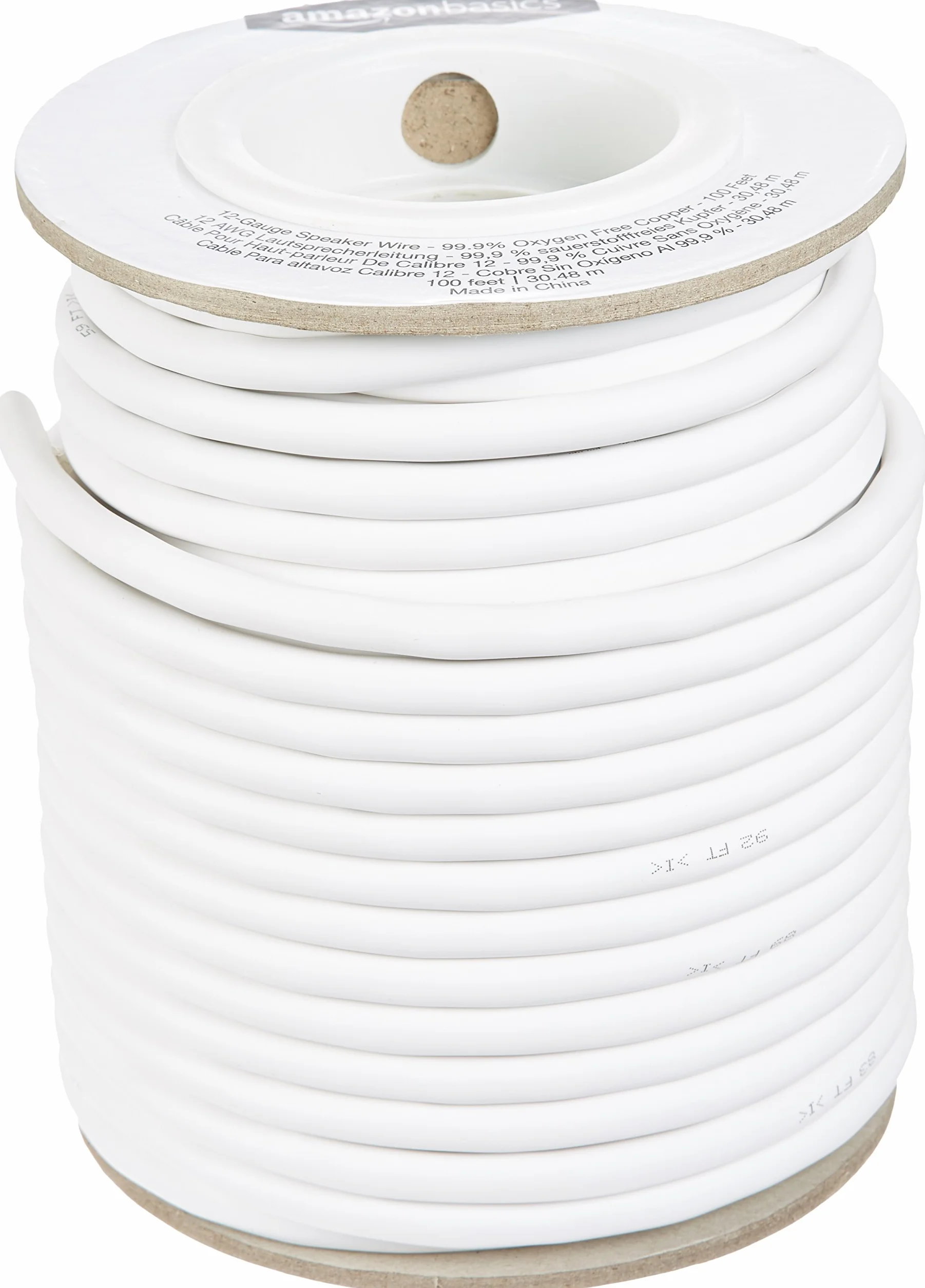 Amazon Basics Lautsprecherkabel - 12 AWG (2,05 mm), 99,9 % sauerstofffreies Kupfer, 30.5 m, Weiß,