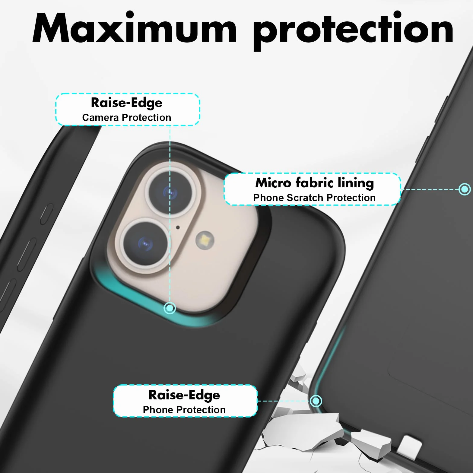 Akkuhülle für iPhone 16 (6.1") 8500 mAh, Schlanke Wiederaufladbare Erweiterte Ladehülle, Tragbare Schützende Telefonhülle mit Akku Power Bank mit Standfuß für iPhone 16 – Schwarz