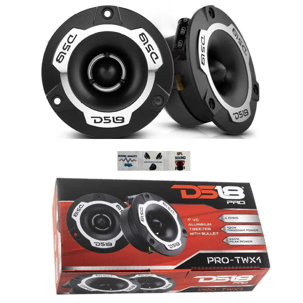 DS18 2 PRO-TWX1 super Bullet hochtöner von 9,60 cm 96 mm Durchmesser 120 watt rms und 240 watt max 4 ohm mit 103 db empfindlichkeit bei 4 cm Tiefe, pro Paar + 3 kostenlose Aufkleber